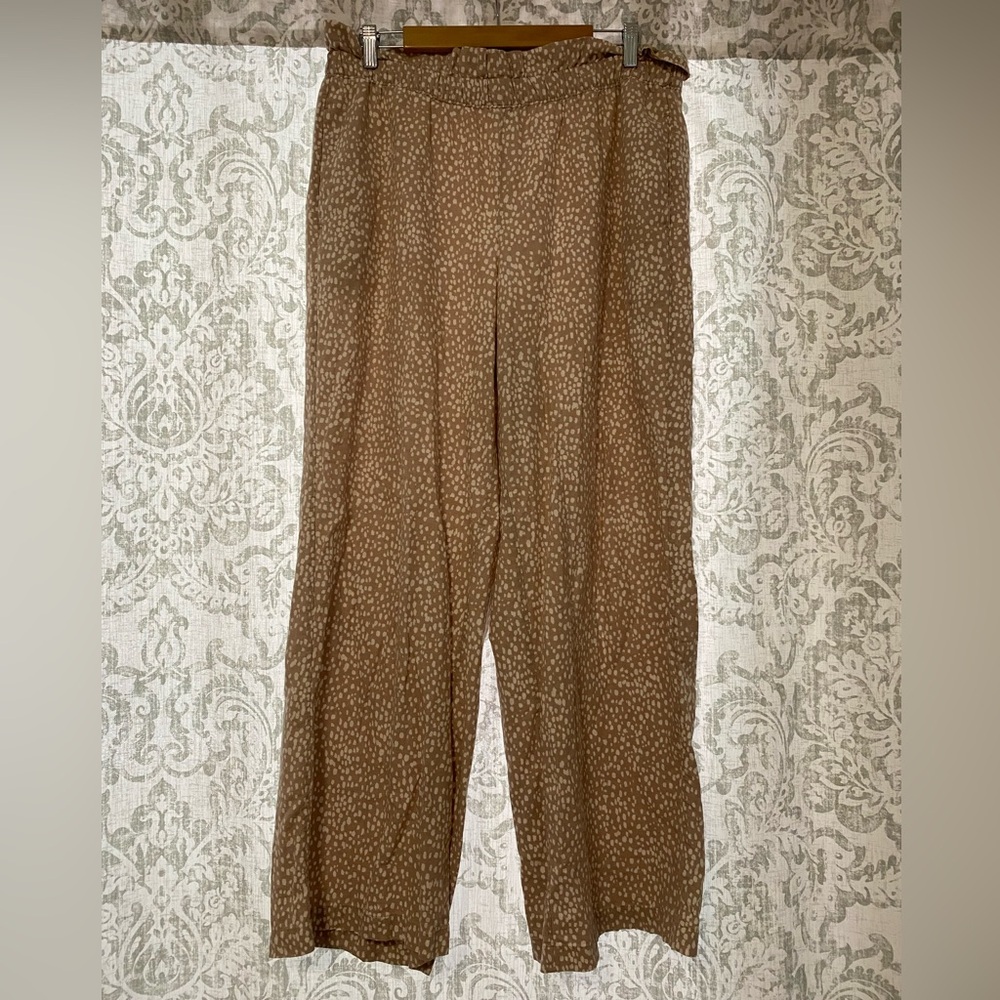 Express Linen Rayon Super High Rise Wide Leg Boho Coastal Pull On Pants Beige L